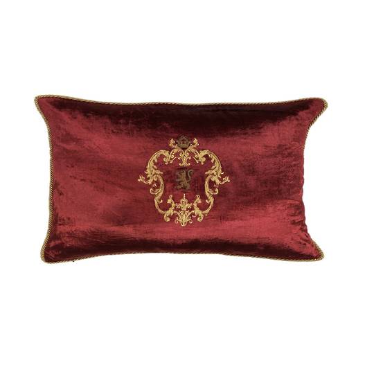 Sanctuary Cushion Cover - Hand Embroidered Velvet Maroon Emblem